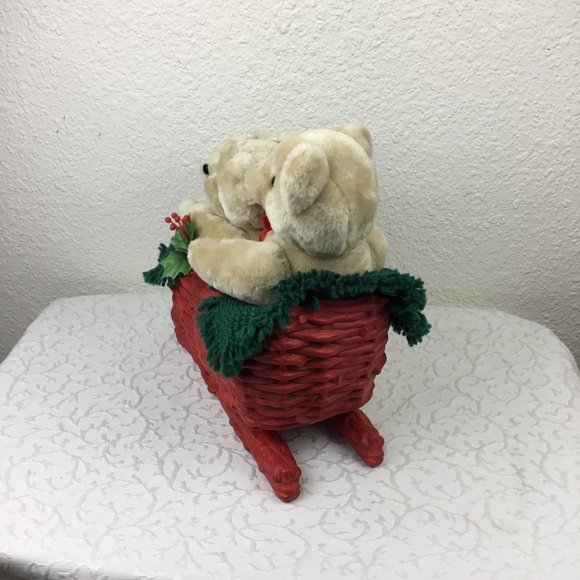 Christmas Family Bear Slide Plash Toy Ceramic Red Hollyday...